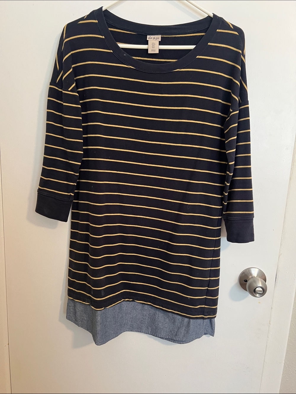 Striped Navy and Yellow Long-Sleeve Women’s Dress by Life in Progress